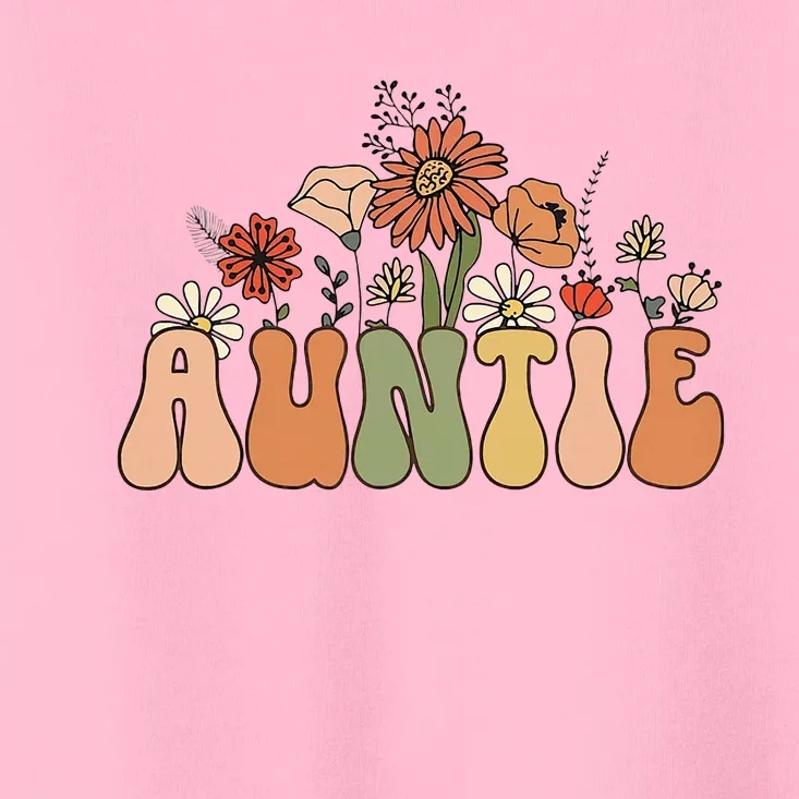 Retro Groovy Wildflowers Auntie Aunt Pregnancy Announcement Toddler T-Shirt