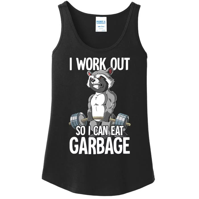 Raccoon Gym Weight Training I Work Out So I Can Eat Garbage Ladies Essential Tank