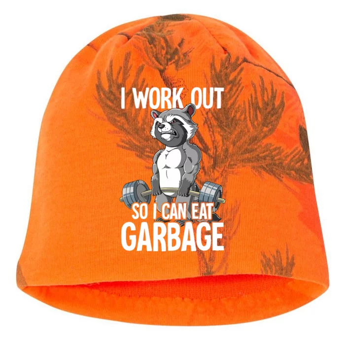 Raccoon Gym Weight Training I Work Out So I Can Eat Garbage Kati - Camo Knit Beanie