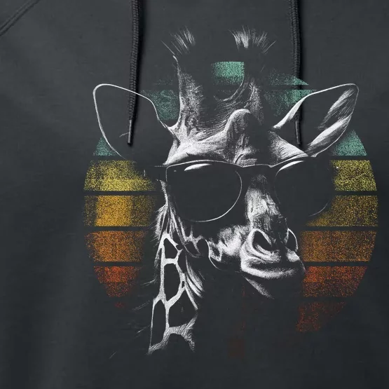 Retro Giraffe Wearing Sun Glasses Performance Fleece Hoodie