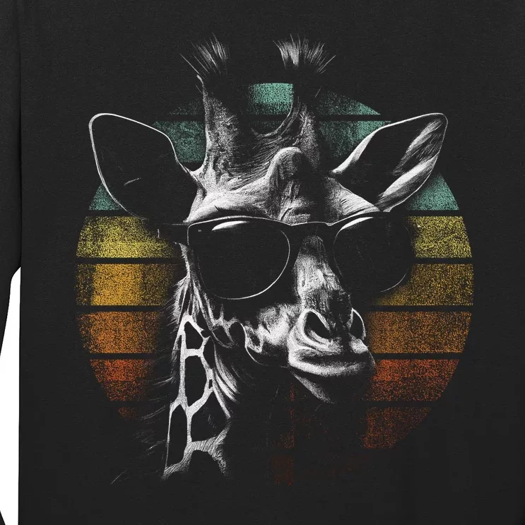 Retro Giraffe Wearing Sun Glasses Long Sleeve Shirt