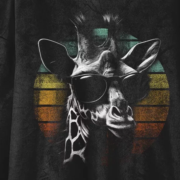 Retro Giraffe Wearing Sun Glasses Hooded Wearable Blanket