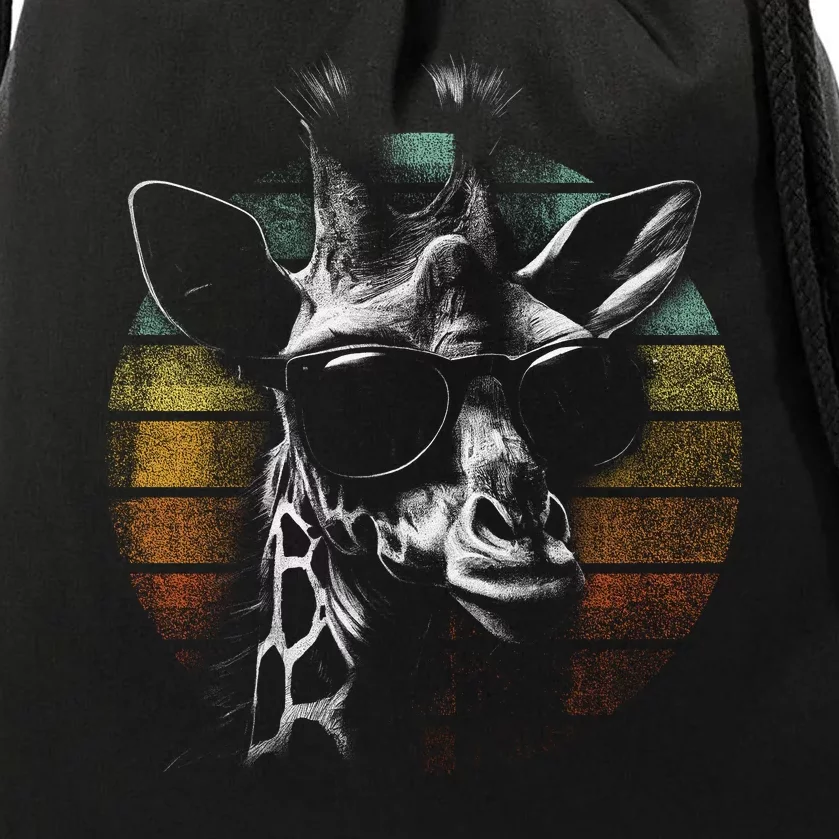 Retro Giraffe Wearing Sun Glasses Drawstring Bag