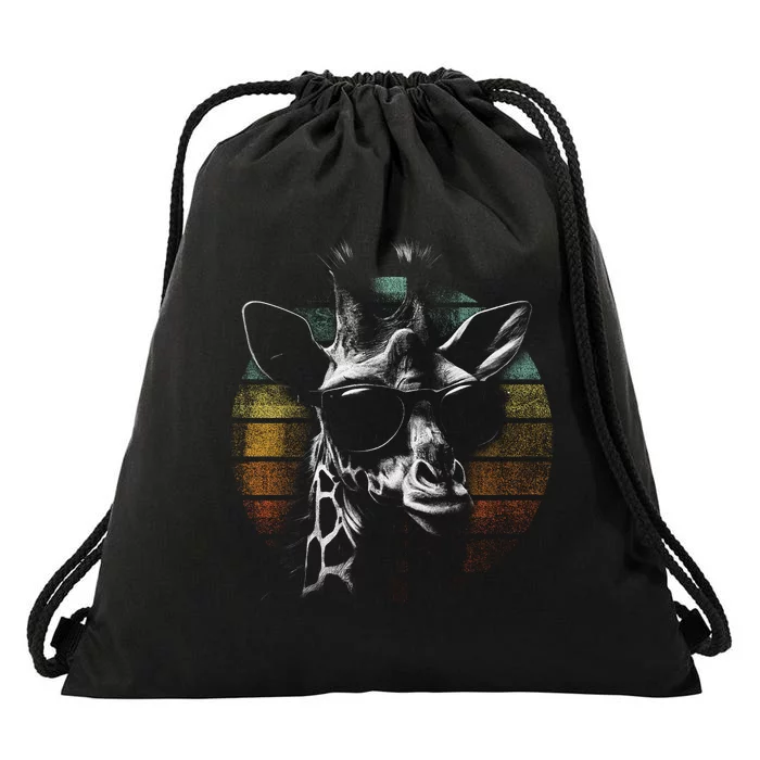 Retro Giraffe Wearing Sun Glasses Drawstring Bag