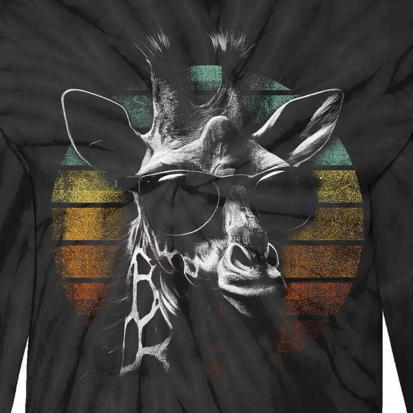 Retro Giraffe Wearing Sun Glasses Tie-Dye Long Sleeve Shirt