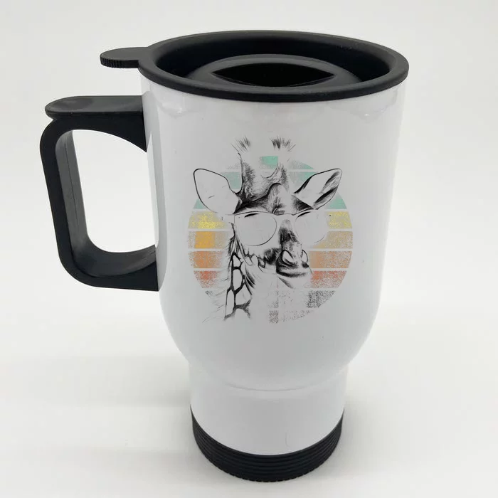 Retro Giraffe Wearing Sun Glasses Front & Back Stainless Steel Travel Mug