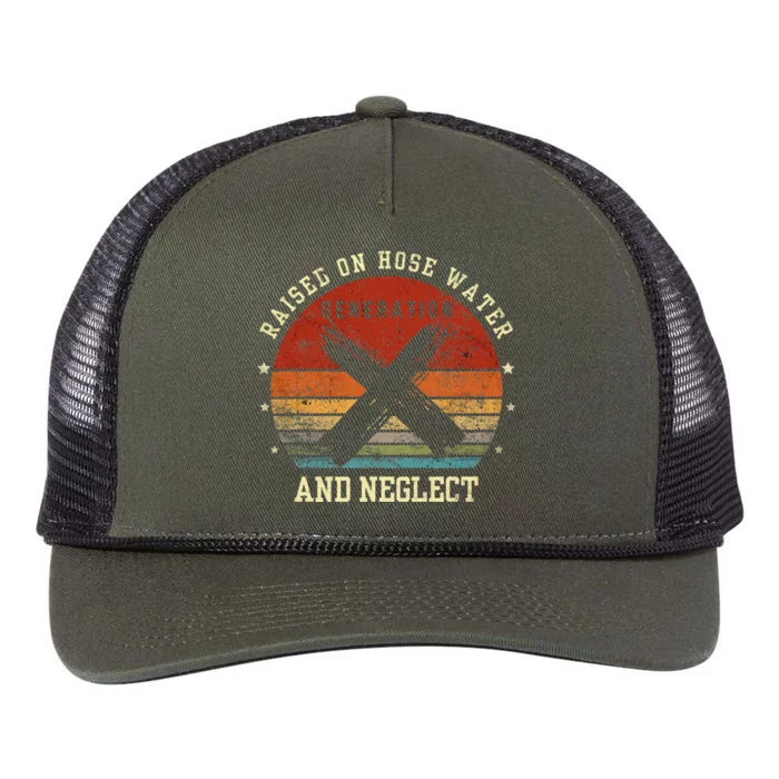 Retro Generation X Gen X Raised On Hose Water And Neglect Retro Rope Trucker Hat Cap