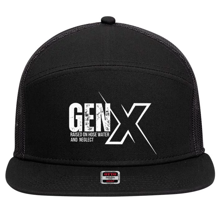 Retro Gen X Humor Gen X Raised On Hose Water And Neglect 7 Panel Mesh Trucker Snapback Hat