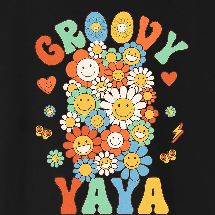 Retro Groovy Yaya Groovy Birthday Party Matching Family Women's Crop Top Tee