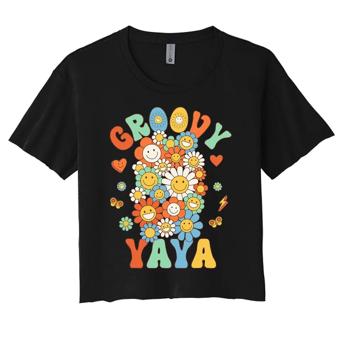 Retro Groovy Yaya Groovy Birthday Party Matching Family Women's Crop Top Tee