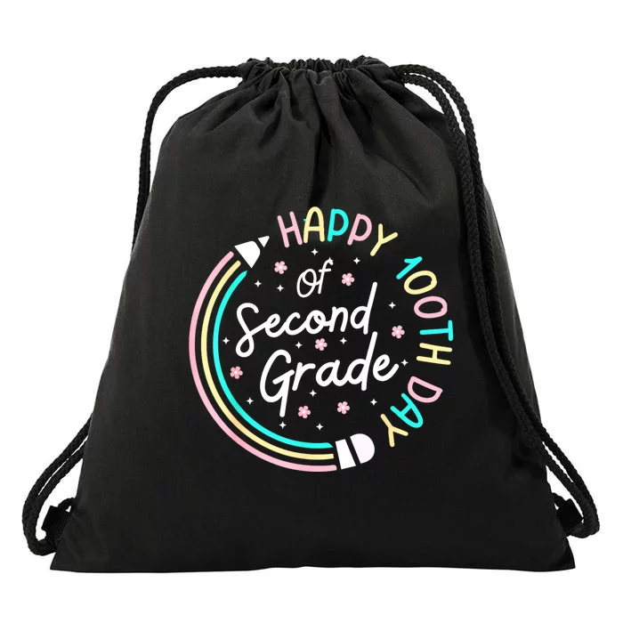 Retro Happy 100th Day 2nd Grade 100 Days Of School Teacher Drawstring Bag