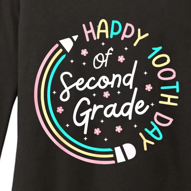 Retro Happy 100th Day 2nd Grade 100 Days Of School Teacher Womens CVC Long Sleeve Shirt