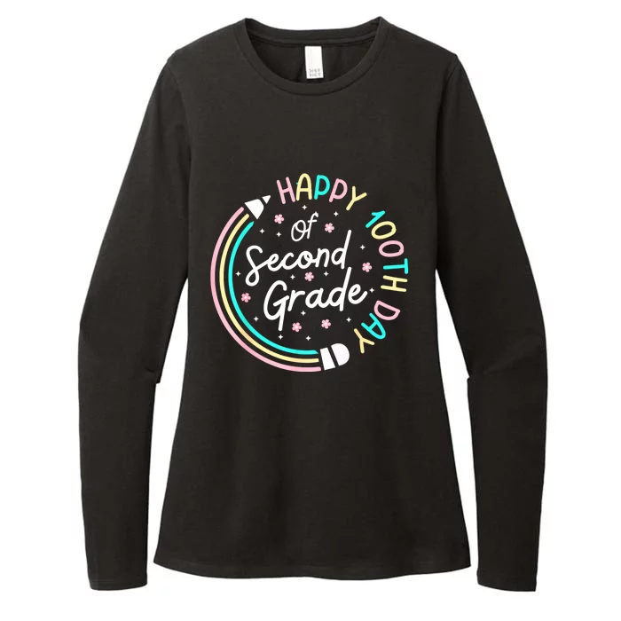 Retro Happy 100th Day 2nd Grade 100 Days Of School Teacher Womens CVC Long Sleeve Shirt