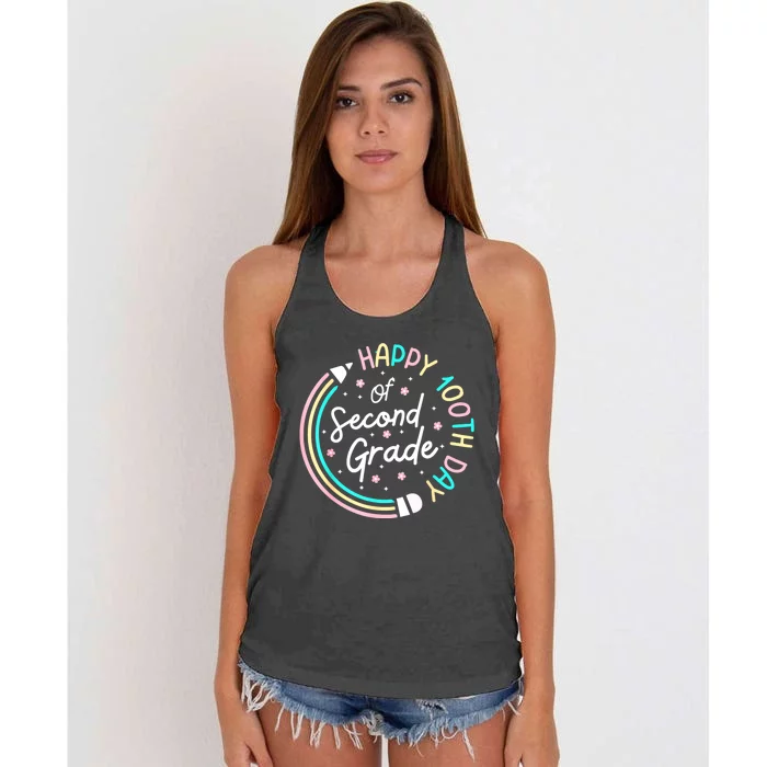 Retro Happy 100th Day 2nd Grade 100 Days Of School Teacher Women's Knotted Racerback Tank