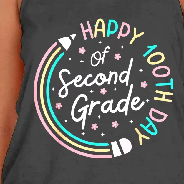 Retro Happy 100th Day 2nd Grade 100 Days Of School Teacher Women's Knotted Racerback Tank