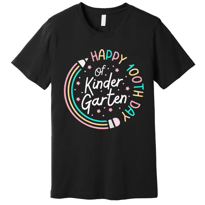 Retro Happy 100th Day Kindergarten 100 Day Of School Teacher Premium T-Shirt