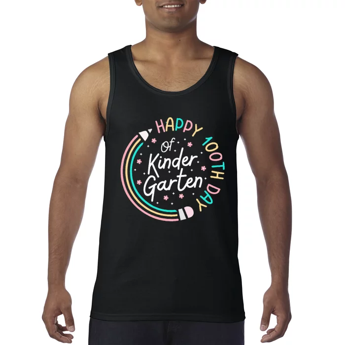 Retro Happy 100th Day Kindergarten 100 Day Of School Teacher Tank Top