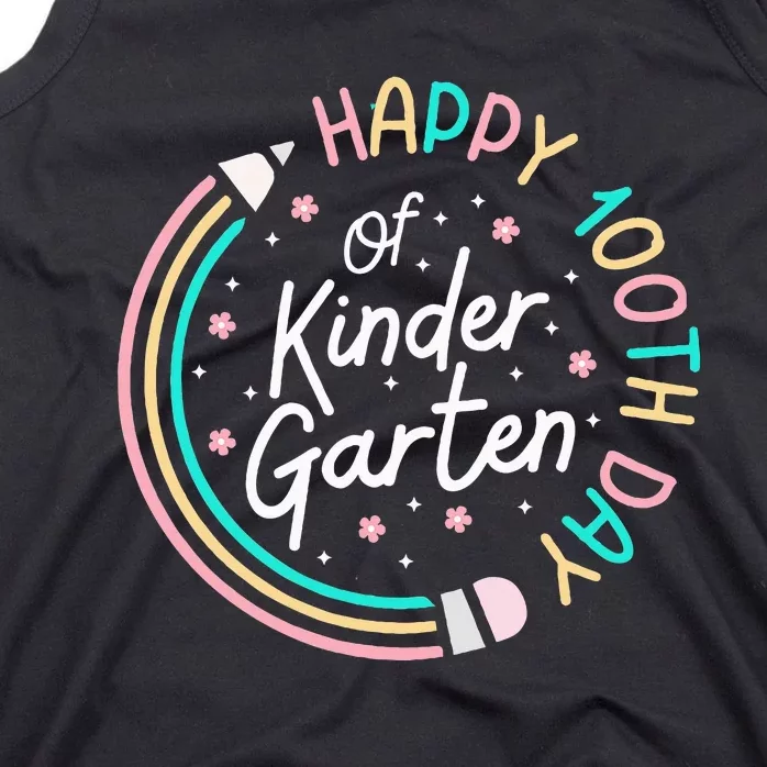 Retro Happy 100th Day Kindergarten 100 Day Of School Teacher Tank Top