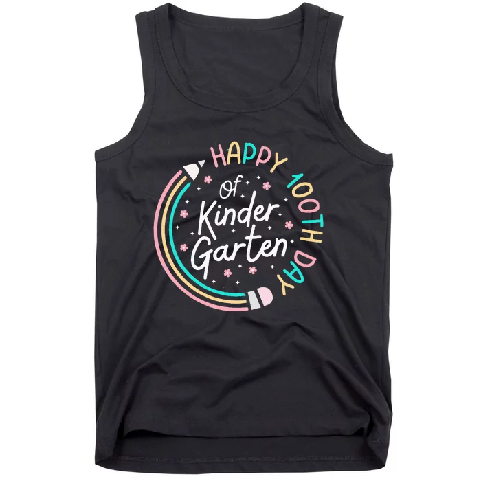 Retro Happy 100th Day Kindergarten 100 Day Of School Teacher Tank Top