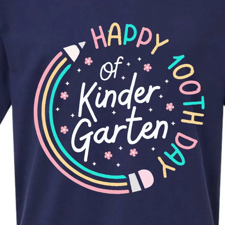 Retro Happy 100th Day Kindergarten 100 Day Of School Teacher Sueded Cloud Jersey T-Shirt