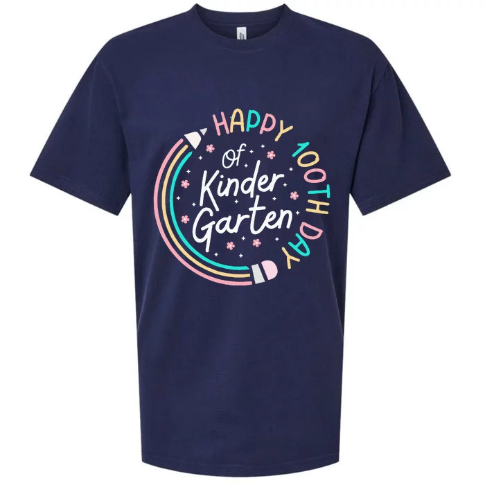 Retro Happy 100th Day Kindergarten 100 Day Of School Teacher Sueded Cloud Jersey T-Shirt