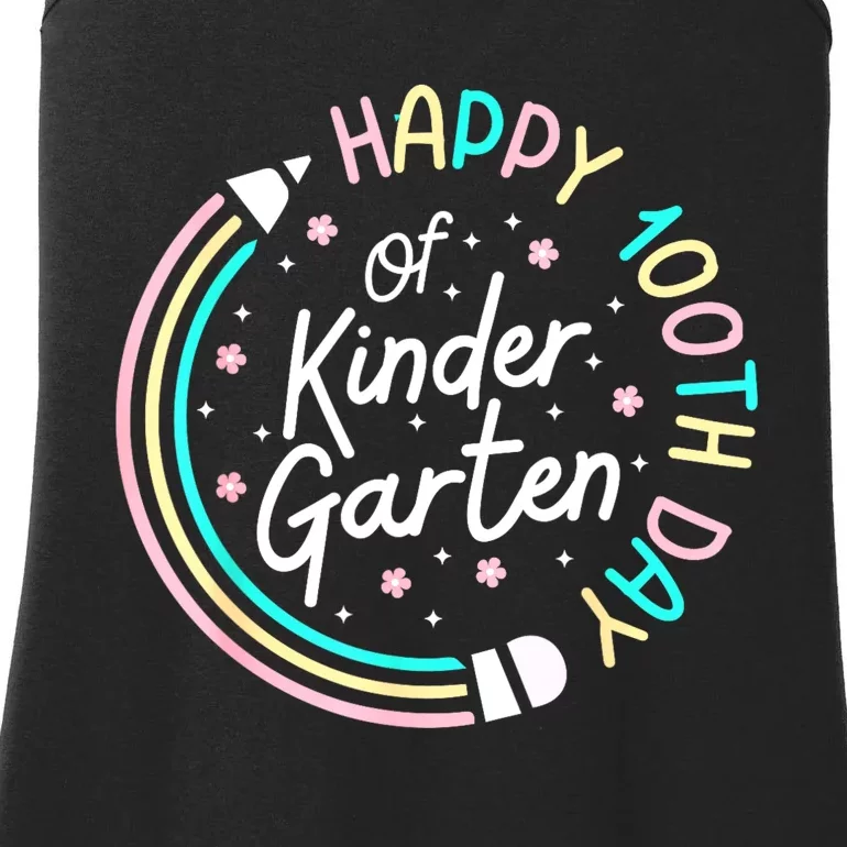 Retro Happy 100th Day Kindergarten 100 Day Of School Teacher Ladies Essential Tank