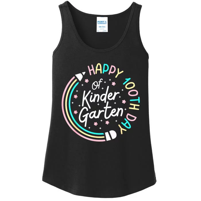 Retro Happy 100th Day Kindergarten 100 Day Of School Teacher Ladies Essential Tank