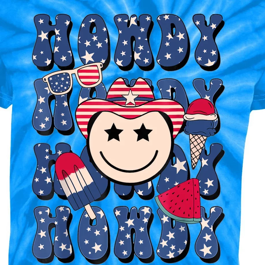 Retro Howdy 4th Of July Western Patriotic America Flag Funny Gift Kids Tie-Dye T-Shirt