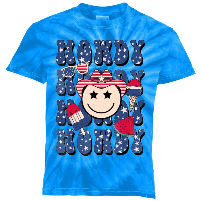 Retro Howdy 4th Of July Western Patriotic America Flag Funny Gift Kids Tie-Dye T-Shirt