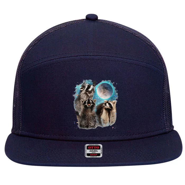 Raccoons Howling At The Moon 3 Racoon Funny Weird Cursed 7 Panel Mesh Trucker Snapback Hat