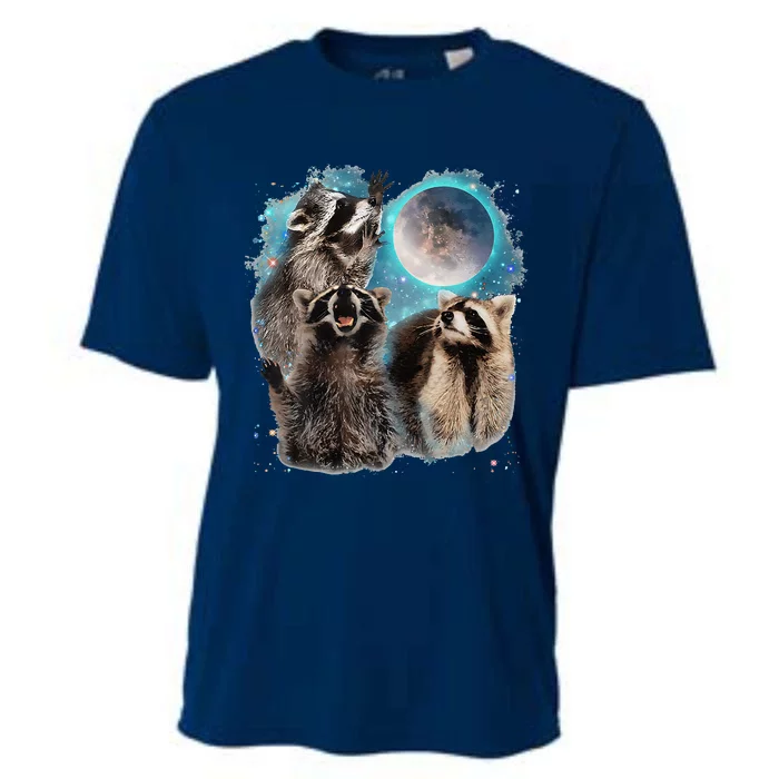 Raccoons Howling At The Moon 3 Racoon Funny Weird Cursed Cooling Performance Crew T-Shirt