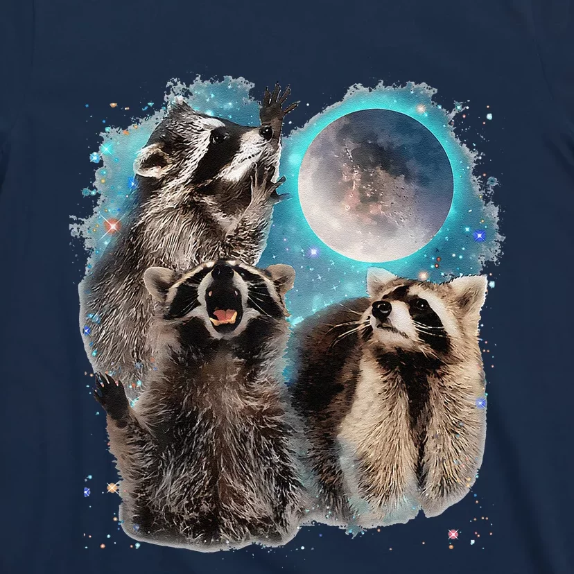 Raccoons Howling At The Moon 3 Racoon Funny Weird Cursed T-Shirt