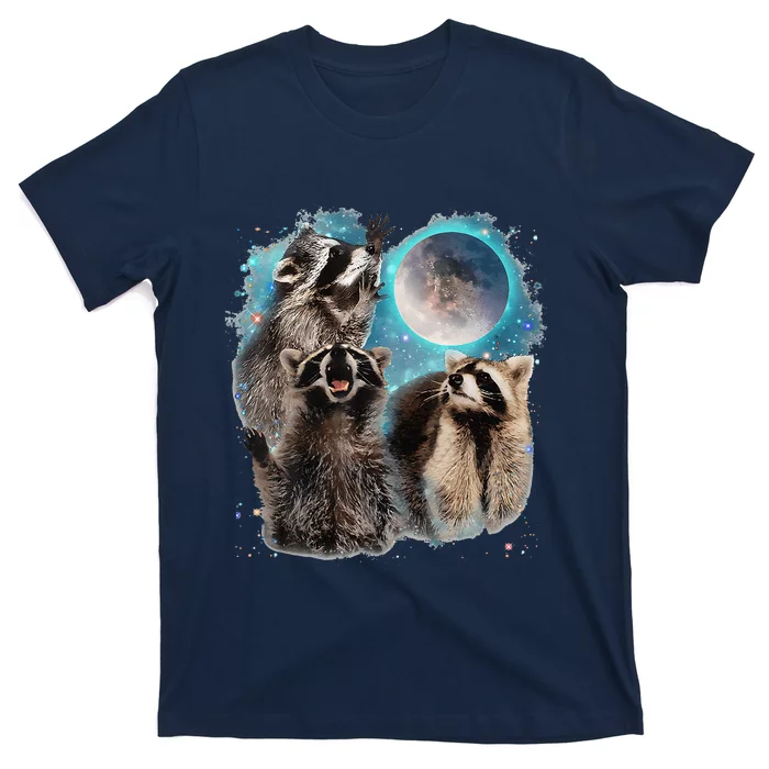 Raccoons Howling At The Moon 3 Racoon Funny Weird Cursed T-Shirt