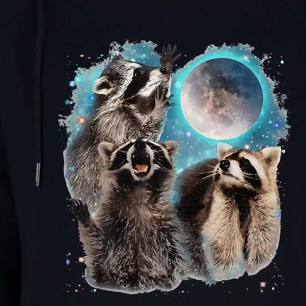 Raccoons Howling At The Moon 3 Racoon Funny Weird Cursed Womens Funnel Neck Pullover Hood