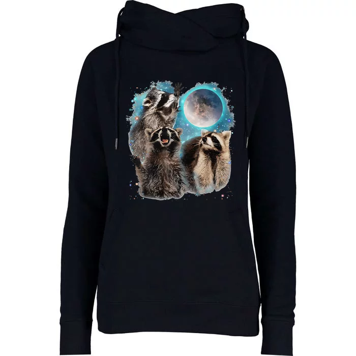 Raccoons Howling At The Moon 3 Racoon Funny Weird Cursed Womens Funnel Neck Pullover Hood