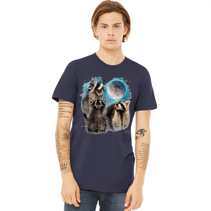 Raccoons Howling At The Moon 3 Racoon Funny Weird Cursed Premium T-Shirt