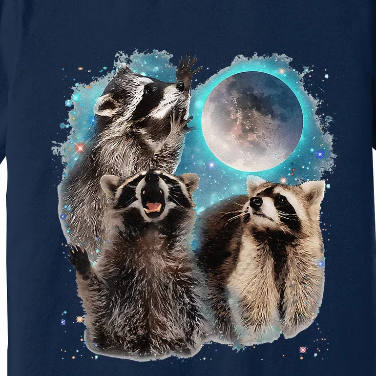 Raccoons Howling At The Moon 3 Racoon Funny Weird Cursed Premium T-Shirt