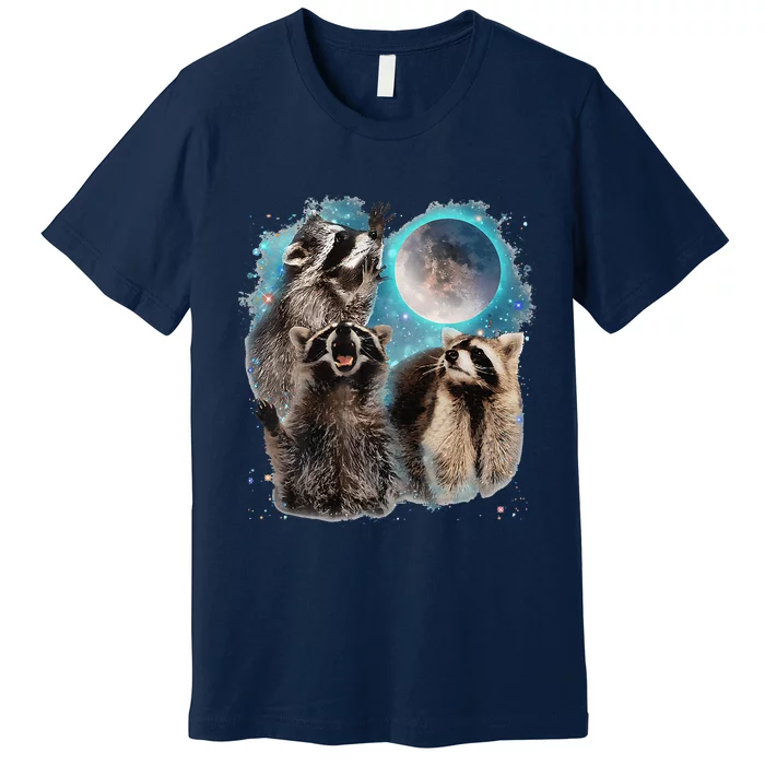 Raccoons Howling At The Moon 3 Racoon Funny Weird Cursed Premium T-Shirt