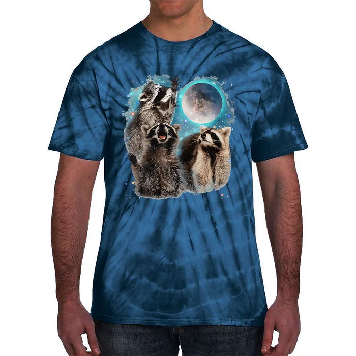 Raccoons Howling At The Moon 3 Racoon Funny Weird Cursed Tie-Dye T-Shirt