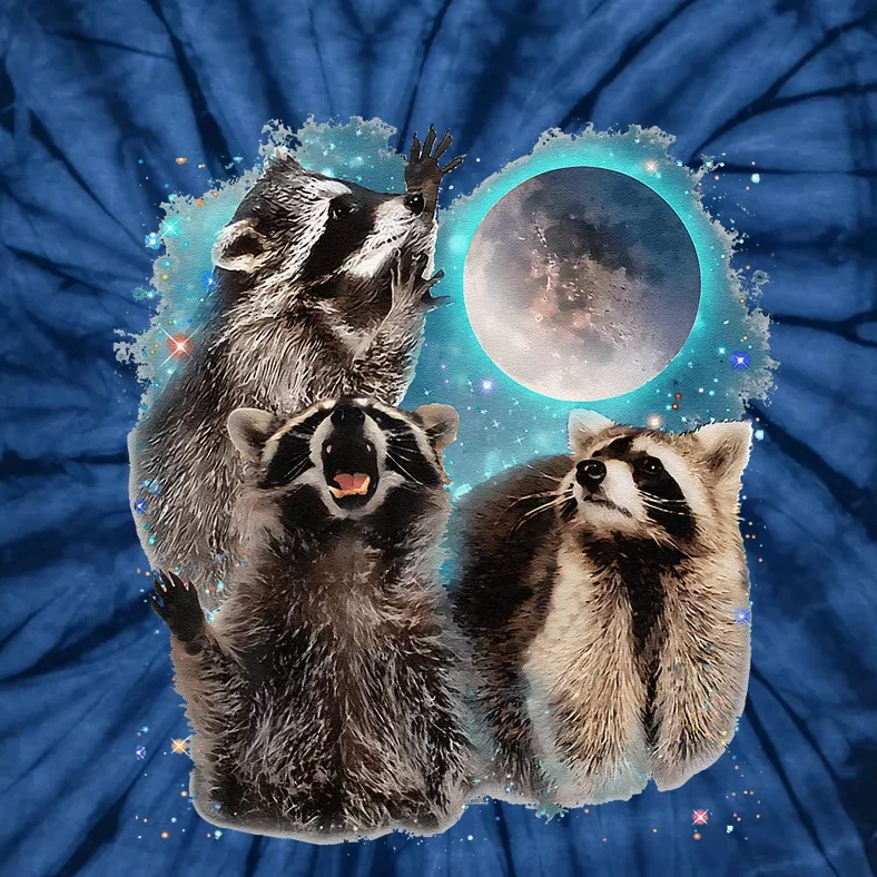 Raccoons Howling At The Moon 3 Racoon Funny Weird Cursed Tie-Dye T-Shirt