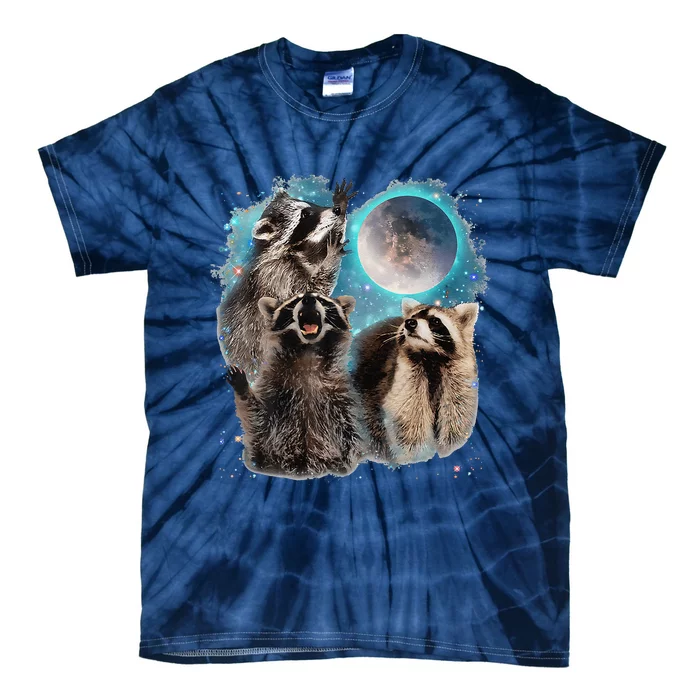 Raccoons Howling At The Moon 3 Racoon Funny Weird Cursed Tie-Dye T-Shirt