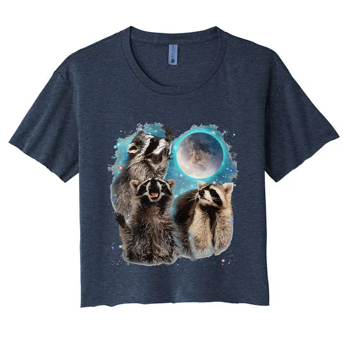 Raccoons Howling At The Moon 3 Racoon Funny Weird Cursed Women's Crop Top Tee