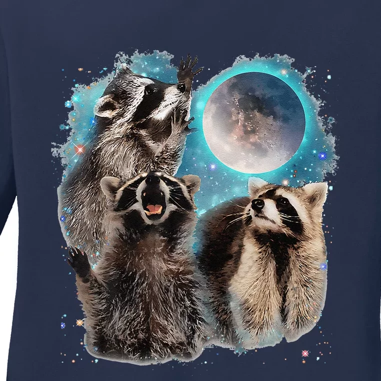 Raccoons Howling At The Moon 3 Racoon Funny Weird Cursed Ladies Long Sleeve Shirt