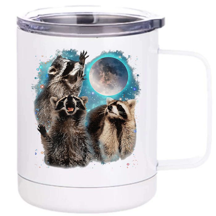 Raccoons Howling At The Moon 3 Racoon Funny Weird Cursed Front & Back 12oz Stainless Steel Tumbler Cup