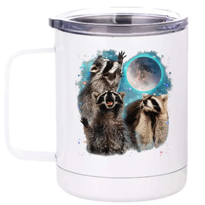 Raccoons Howling At The Moon 3 Racoon Funny Weird Cursed Front & Back 12oz Stainless Steel Tumbler Cup