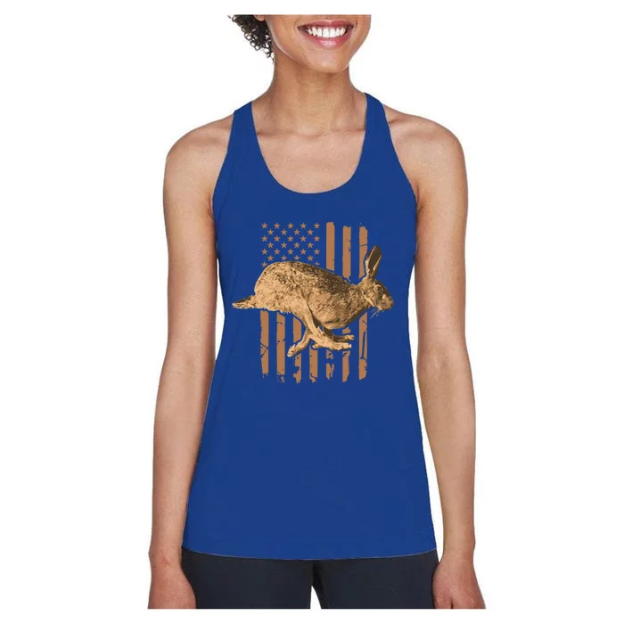 Rabbit Hunting American Flag Camouflage Rabbiting Hunter Gift Women's Racerback Tank