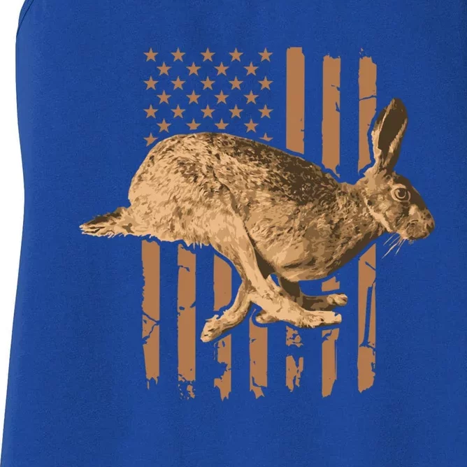 Rabbit Hunting American Flag Camouflage Rabbiting Hunter Gift Women's Racerback Tank