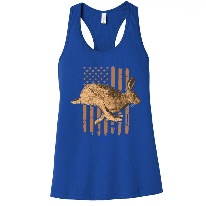 Rabbit Hunting American Flag Camouflage Rabbiting Hunter Gift Women's Racerback Tank