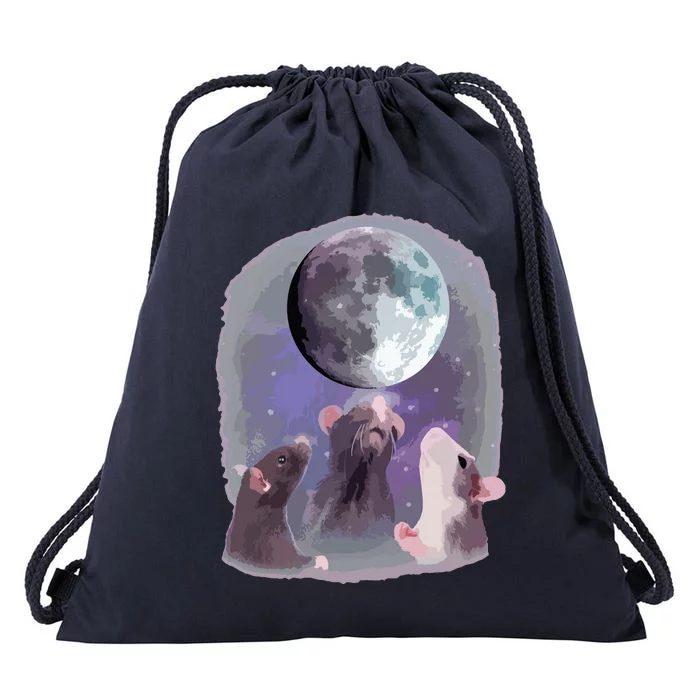 Rats Howling At The Moon Funny Rat Drawstring Bag