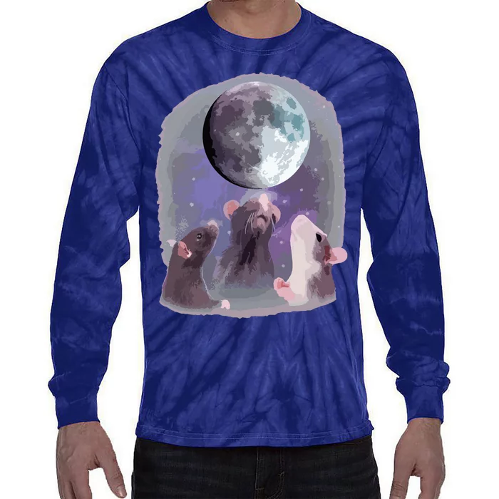 Rats Howling At The Moon Funny Rat Tie-Dye Long Sleeve Shirt